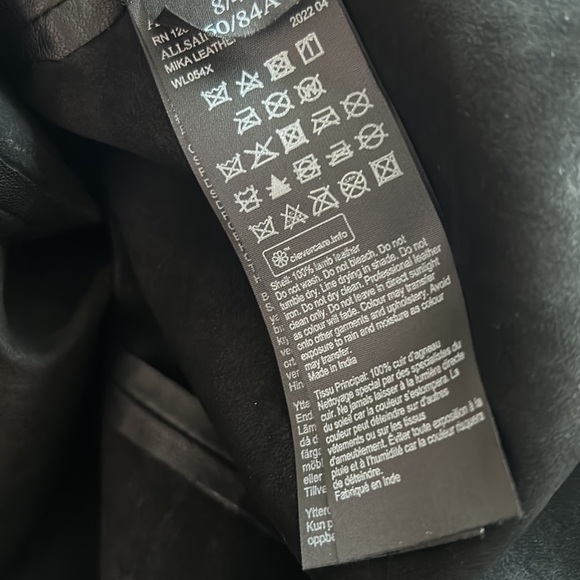 AllSaints Mika Padded Shoulder Leather shift mini dress, black, women’s size 4. - Picture 8 of 8